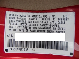 2001 HONDA CIVIC LX RED 2DR 1.7L AT A17572